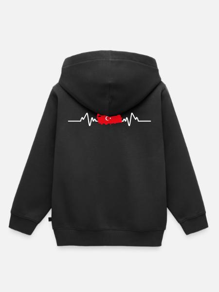 Turquie battement de coeur, j'aime la turquie - Sweat Premium à capuche enfant bio - noir