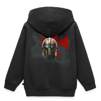 Casque médiéval des Templiers - Sweat Premium à capuche enfant bio - noir - Dos - AI Model Kid Male (0cm)