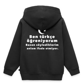 Apprendre le turc - Sweat Premium à capuche enfant bio - noir - Dos - AI Model Kid Male (0cm)
