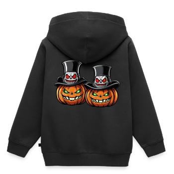 Zwei grinsende Halloweenkürbisse mit Zylinder - Kinder Premium Organic Hoodie - Schwarz - Hinten - AI Model Kid Male (0cm)