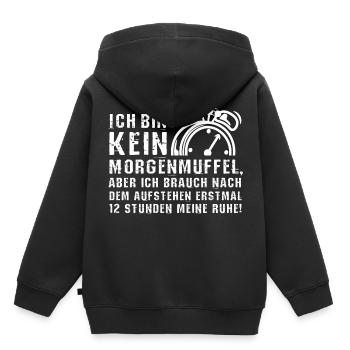 Morgenmuffel - Kinder Premium Organic Hoodie - Schwarz - Hinten - AI Model Kid Male (0cm)