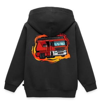 Camion pompier enfant - Sweat Premium à capuche enfant bio - noir - Dos - AI Model Kid Male (0cm)