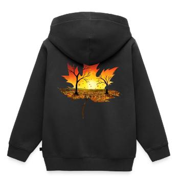automne shirt feuilles arbre coucher du soleil - Sweat Premium à capuche enfant bio - noir - Dos - AI Model Kid Male (0cm)
