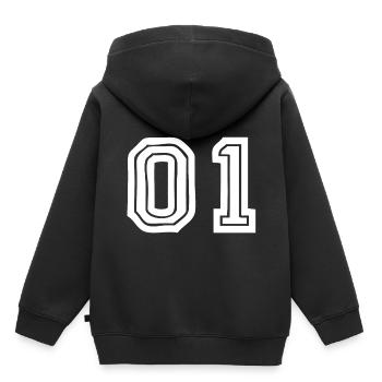 Maillot numéro 01 - Sweat Premium à capuche enfant bio - noir - Dos - AI Model Kid Male (0cm)
