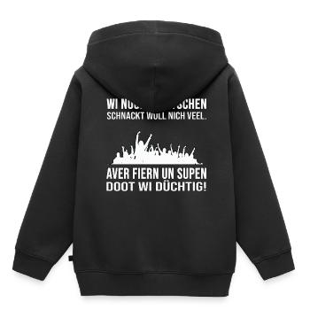 Geschenk Plattdeutscher Humor Rostoc Norddeutsch - Kinder Premium Organic Hoodie - Schwarz - Hinten - AI Model Kid Male (0cm)