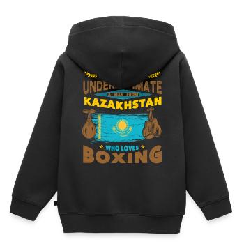 Kazakhstan-Cadeaux Boxer Казахстан Russia boxen - Sweat Premium à capuche enfant bio - noir - Dos - AI Model Kid Male (0cm)