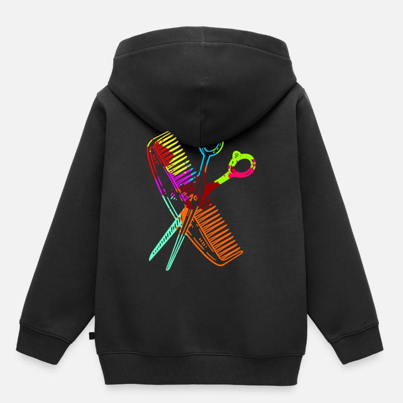 Cadeau de coiffeur peigne et ciseaux pour la coupe de cheveux - Sweat Premium à capuche enfant bio - noir