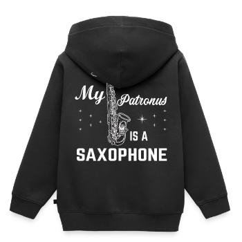 Musique instrument saxophone - Sweat Premium à capuche enfant bio - noir - Dos - AI Model Kid Male (0cm)