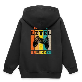NEXT LEVEL UNLOCKED Gamer - Kids Premium Organic Hoodie - black - Back - AI Model Kid Male (0cm)