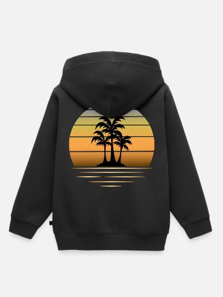 Rêves de vacances: soleil palmiers plage de sable - Sweat Premium à capuche enfant bio - noir