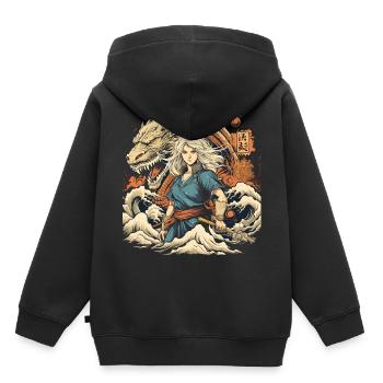 Anime Frau Mit Drachen - Kinder Premium Organic Hoodie - Schwarz - Hinten - AI Model Kid Male (0cm)