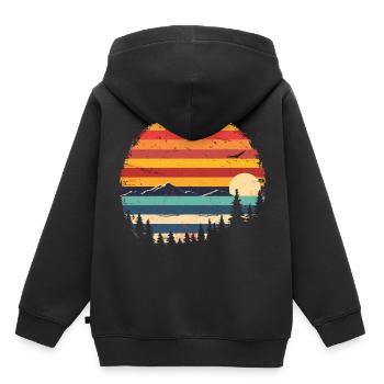 Sunset Forest Mountain Outdoor Retro 80s Vintage 3 - Kinder Premium Organic Hoodie - Schwarz - Hinten - AI Model Kid Male (0cm)