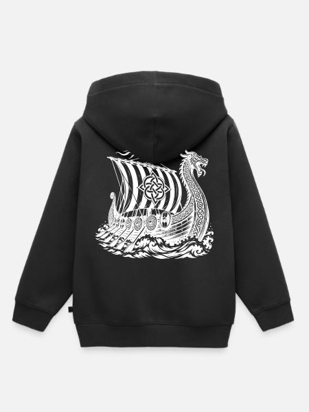 Wikinger-Drakkar-Langschiff mit Drachen-Bug - Kinder Premium Organic Hoodie - Schwarz