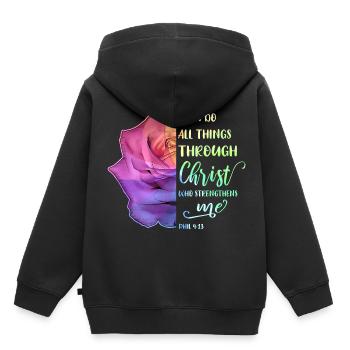 I Can Do All Things Through Christ LGBT Jésus - Sweat Premium à capuche enfant bio - noir - Dos - AI Model Kid Male (0cm)