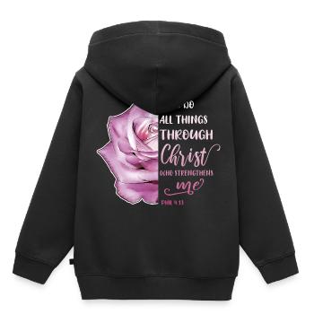 I Can Do All Things Through Christ LGBT Jésus - Sweat Premium à capuche enfant bio - noir - Dos - AI Model Kid Male (0cm)