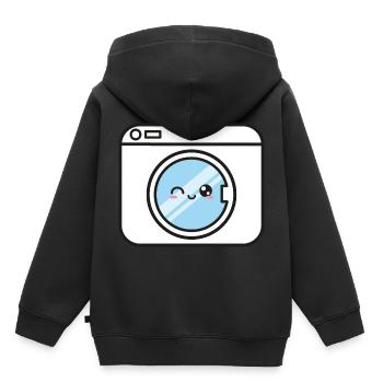 Machine à laver Kawaii Drôle doux - Sweat Premium à capuche enfant bio - noir - Dos - AI Model Kid Male (0cm)
