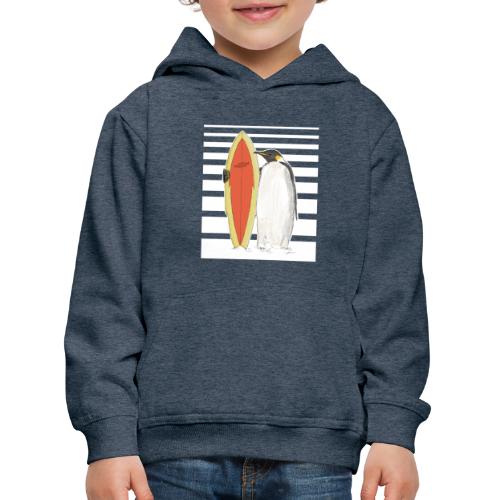 Pinguin mit Surfboard (Streifen) - Kinder Premium Hoodie