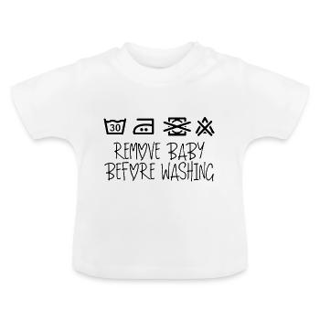 Vor dem Waschen das Baby entfernen - Baby Bio-T-Shirt mit Rundhals - Weiß - Vorne