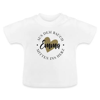 Emma - Aus dem Bauch, mitten ins Herz - Baby Bio-T-Shirt mit Rundhals - Weiß - Vorne