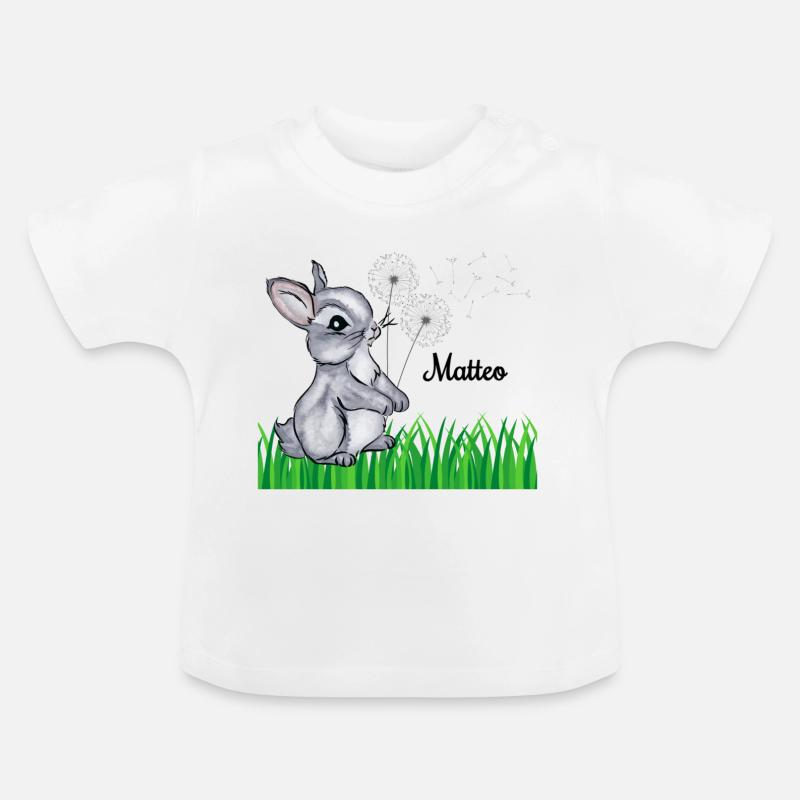 Hase Name Geschenk Matteo - Baby Bio-T-Shirt mit Rundhals - Weiß