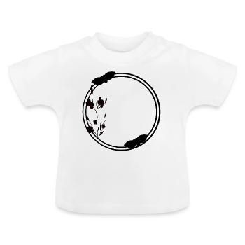 Cercle de cadre de printemps en fleurs noires - T-shirt bio col rond Bébé - blanc - Devant