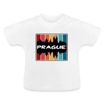 Prague Czechia Skyline Silhouette Travel Souvenir - Baby Organic T-Shirt with Round Neck - white - Front