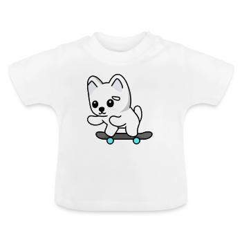 Dog on a Skateboard - Baby Organic T-Shirt with Round Neck - white - Front