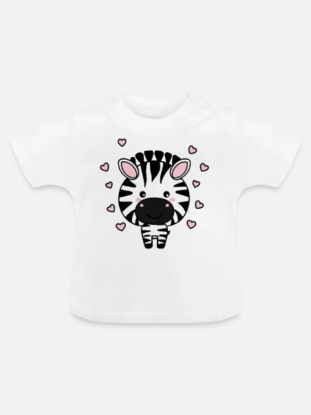 Süßes Zebra mit Herzchen - Baby Bio-T-Shirt mit Rundhals - Weiß
