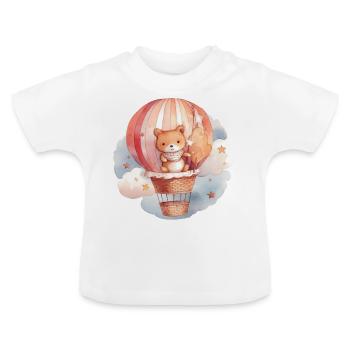 Bébé ours rouge avec ballon et nuages, aquarelles - T-shirt bio col rond Bébé - blanc - Devant