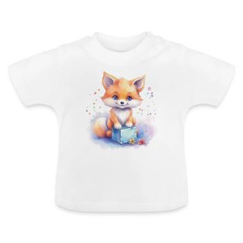niedlicher, Baby Fuchs handgemalt, Wasserfarben - Baby Bio-T-Shirt mit Rundhals - Weiß - Vorne