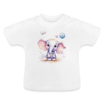 Baby Elefant mit Ballons, handgemalt Wasserfarben - Baby Bio-T-Shirt mit Rundhals - Weiß - Vorne