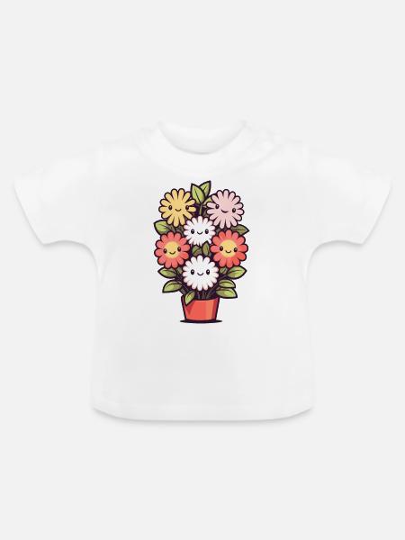 Lachende Blumen im Blumentopf - Baby Bio-T-Shirt mit Rundhals - Weiß