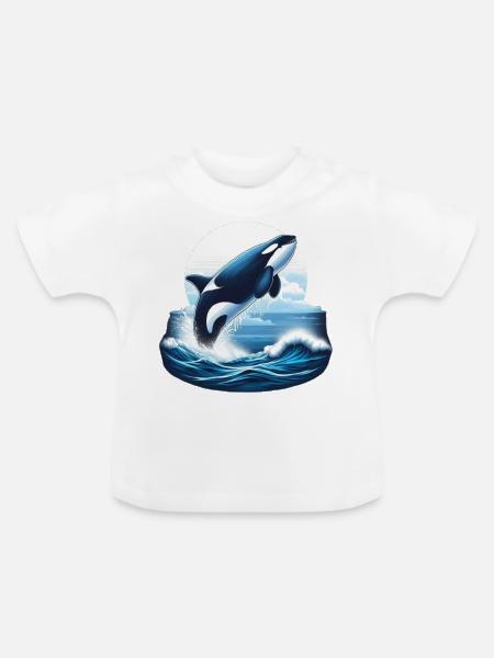 Blauer Orca - Baby Bio-T-Shirt mit Rundhals - Weiß