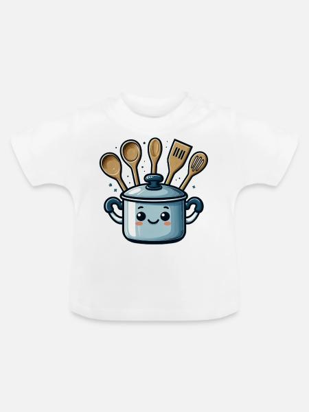 Kochtopf Topf mit Gesicht - Baby Bio-T-Shirt mit Rundhals - Weiß