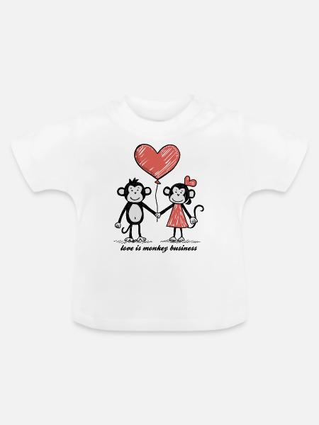 Affen Liebespaar Strichmännchen Pärchen - Baby Bio-T-Shirt mit Rundhals - Weiß