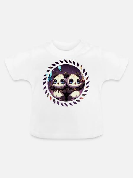 Niedliche Panda Babys - Baby Bio-T-Shirt mit Rundhals - Weiß