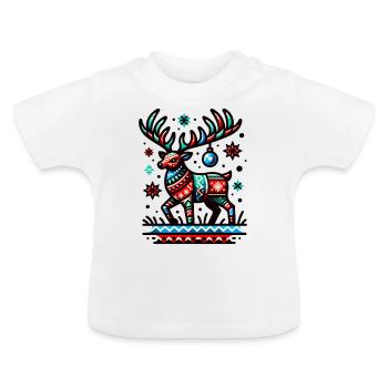 Hirschgeweih kitschig Ugly Christmas Weihnachten - Baby Bio-T-Shirt mit Rundhals - Weiß - Vorne