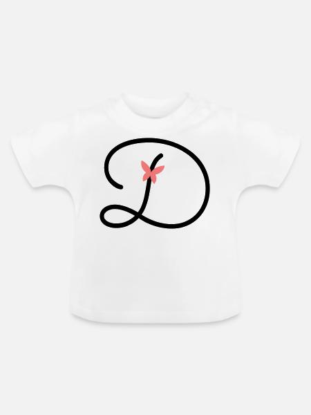 Buchstabe D Schmetterlingsbuchstabe - Baby Bio-T-Shirt mit Rundhals - Weiß