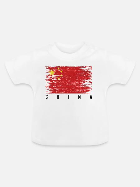 Chinesischer Flaggenpinsel - Baby Bio-T-Shirt mit Rundhals - Weiß