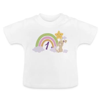 1. Geburtstag Regenbogen Hase Mädchen Geschenk - Baby Bio-T-Shirt mit Rundhals - Weiß - Vorne