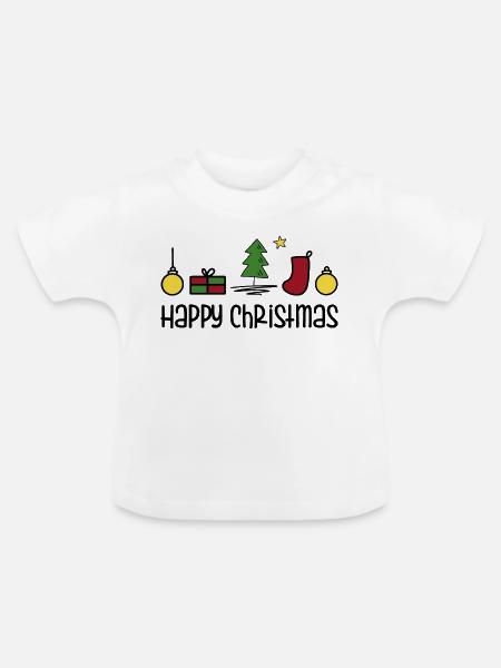 Happy Christmas - Baby Bio-T-Shirt mit Rundhals - Weiß