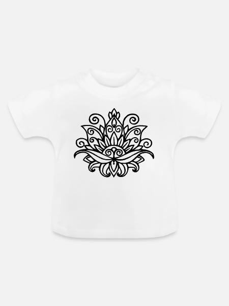 Schwarzes Lotus-Mandala - Baby Bio-T-Shirt mit Rundhals - Weiß