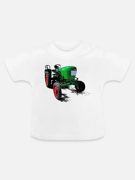Dieselross F12 | Oldtimer-Traktor - Baby Bio-T-Shirt mit Rundhals - Weiß