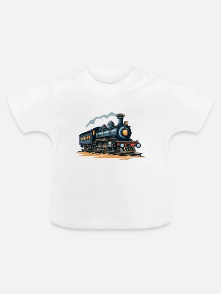 Eisenbahn Illustration - Baby Bio-T-Shirt mit Rundhals - Weiß
