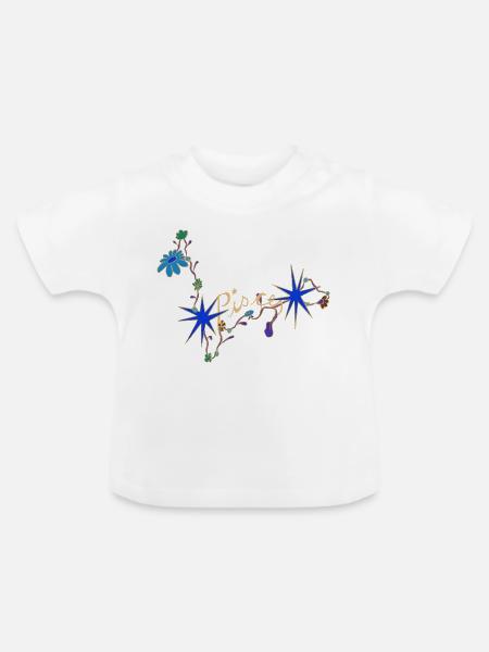 Pisces – Mystische Sternzeichen und Blumen - Baby Bio-T-Shirt mit Rundhals - Weiß