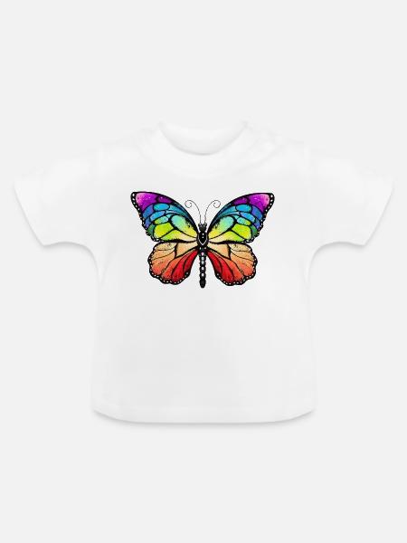 Rainbow pride butterfly - Baby Bio-T-Shirt mit Rundhals - Weiß