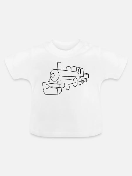 Lokomotive Skizze - Baby Bio-T-Shirt mit Rundhals - Weiß
