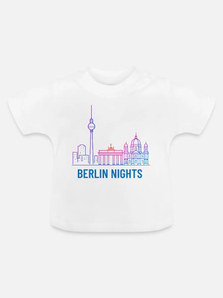 Berlin Nights Neon Skyline - Baby Bio-T-Shirt mit Rundhals - Weiß