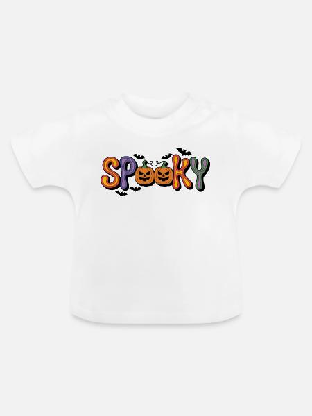 Spooky Kürbis Schriftzug - Baby Bio-T-Shirt mit Rundhals - Weiß
