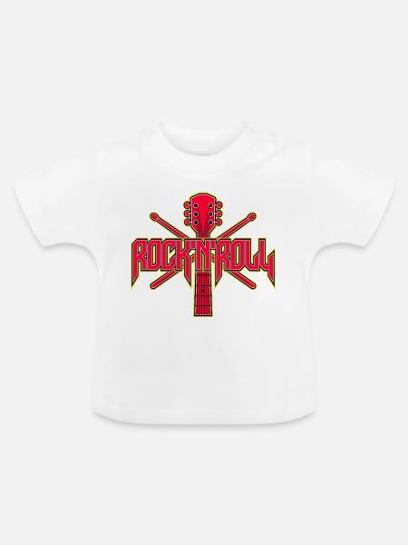 RocknRoll-Gitarren- und Drumsticks-Wappen - Baby Bio-T-Shirt mit Rundhals - Weiß